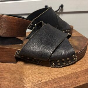 Black Leather Studded Platform Sandals